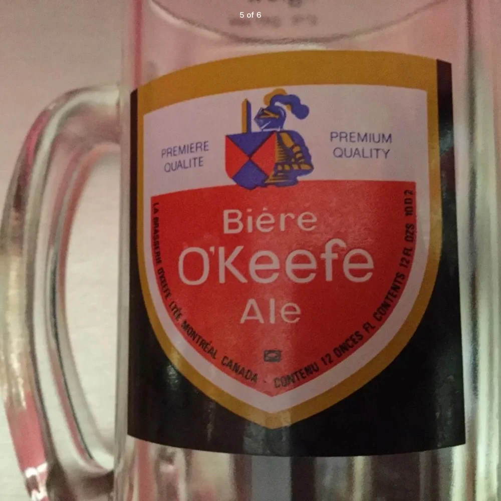 Vintage Biere O'Keefe Ale Beer Mug Glass Stein Collector Red Yellow Canada